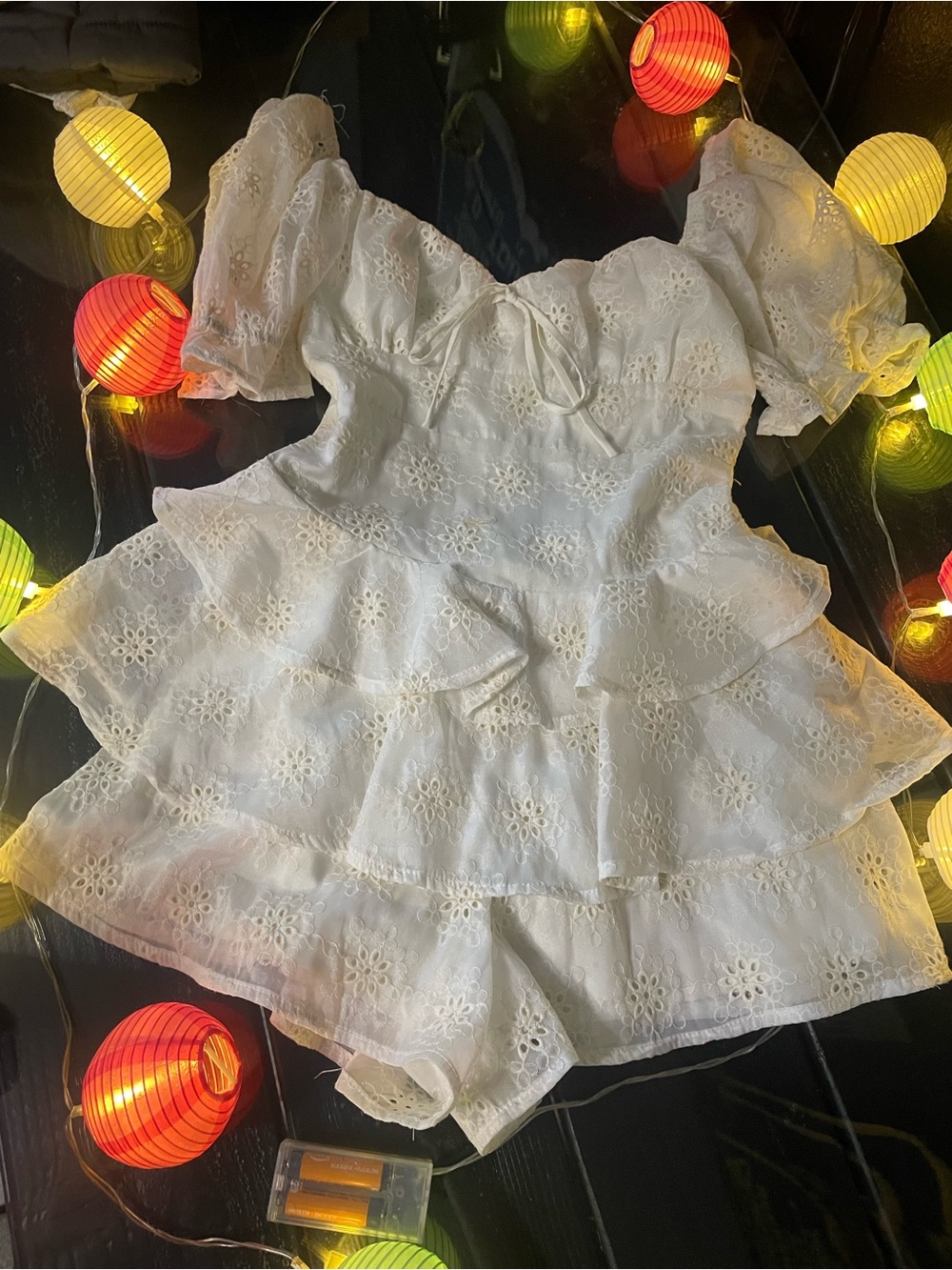 Altar'd State White Eyelet Tiered Romper